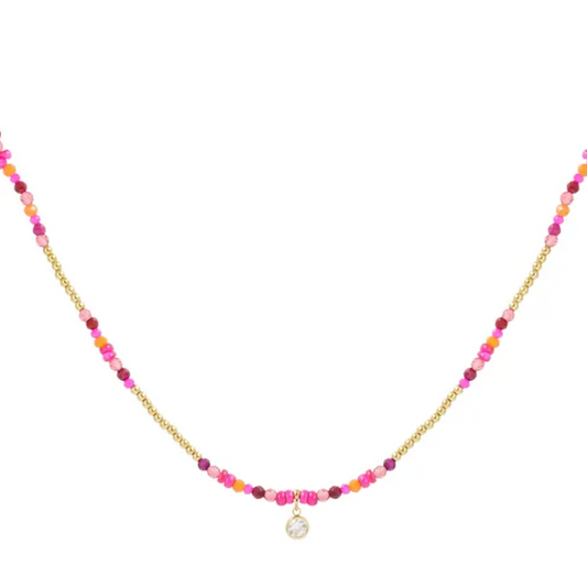 Ketting 'Beaded necklace rhinestone' - Pink