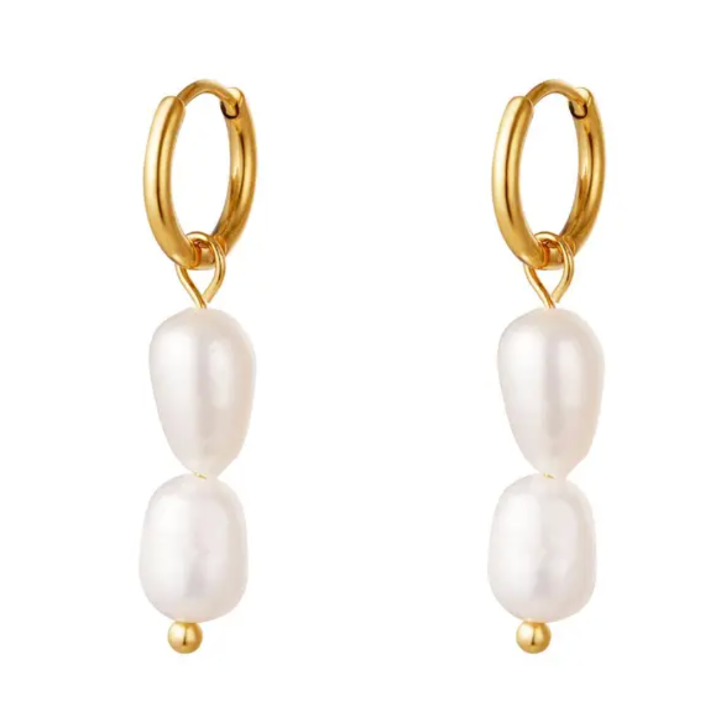 Oorbellen 'Two pearls' - Goud